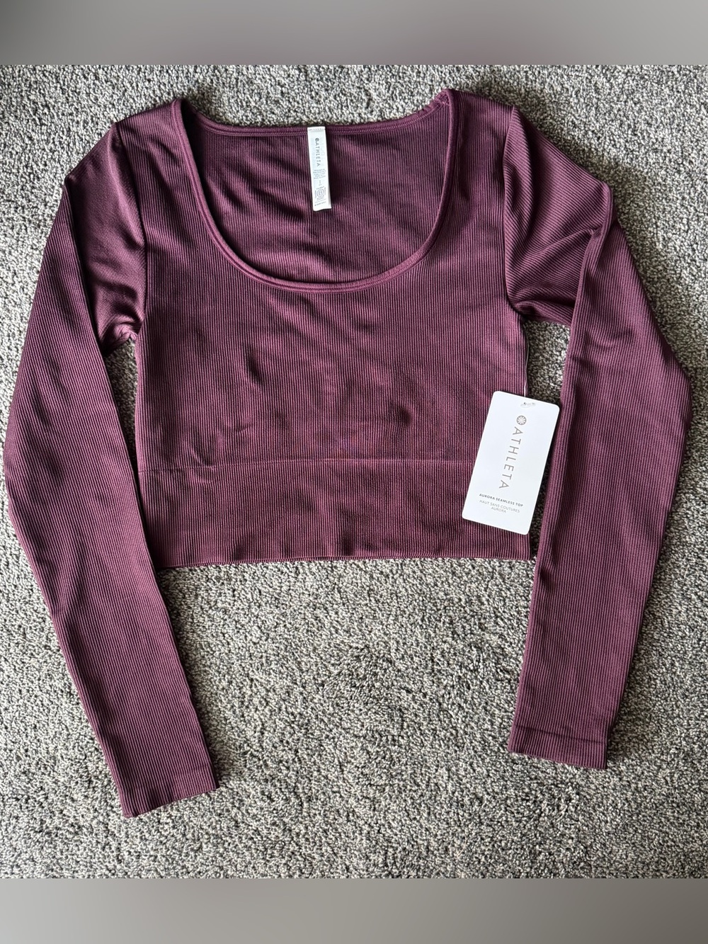Athleta Plum Ribbed Long Sleeve Scoop Crop Top